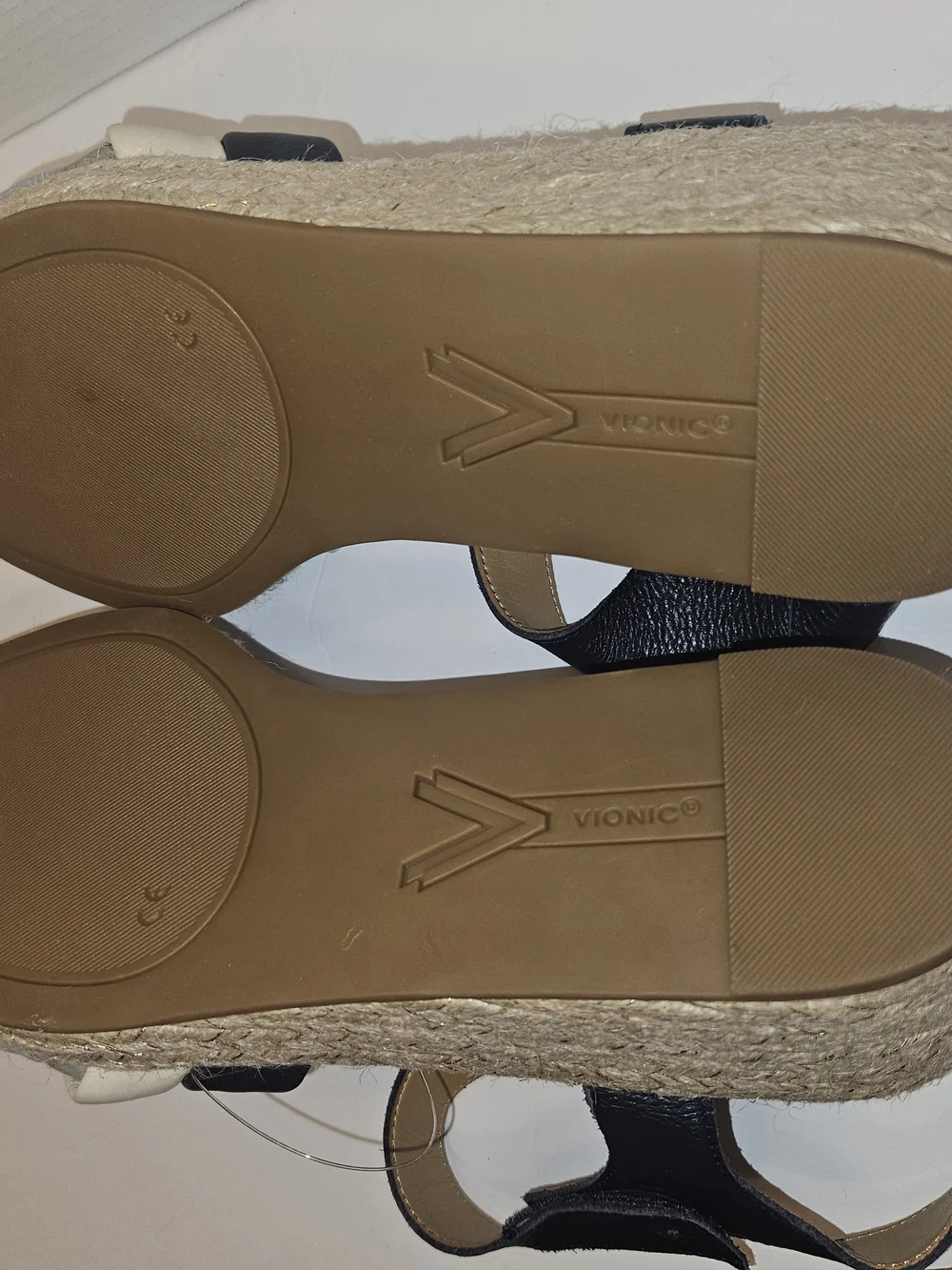 Vionic Saratoga Espadrille Wedge Sandals w/ Arch Support Leather Sz 11 Wide NEW